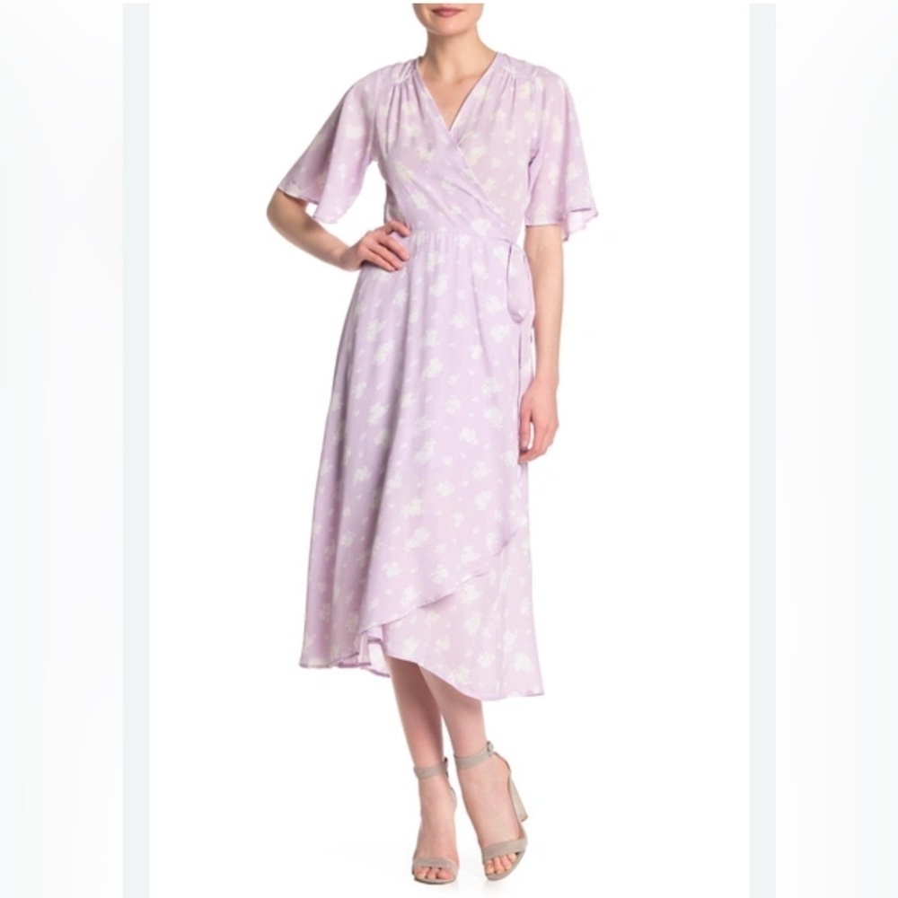 Bobeau Orna Patterned Wrap Dress in Lavender Floral (782)